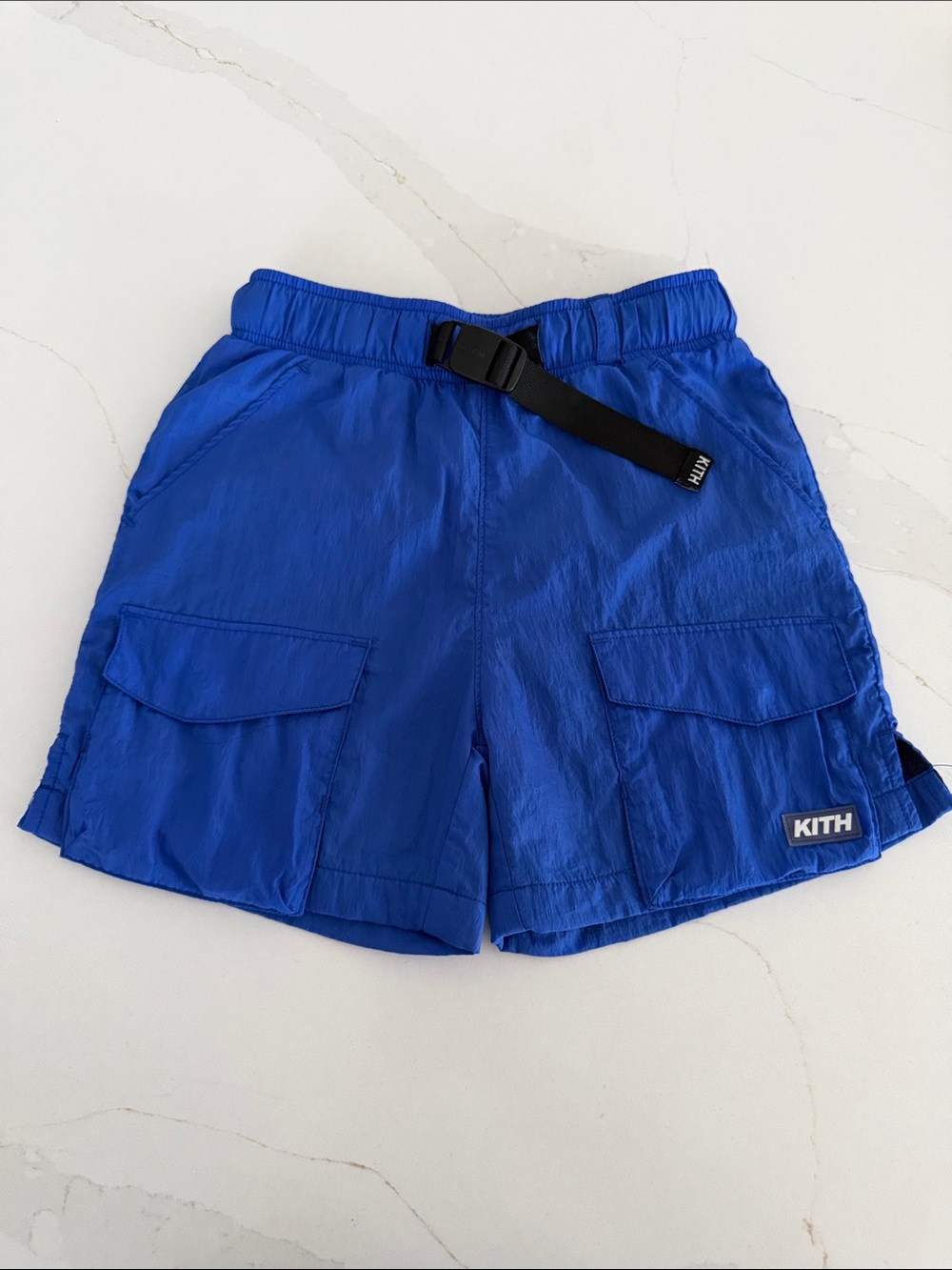Kith Kids Royal Blue Cargo Shorts with Black Webbing Belt